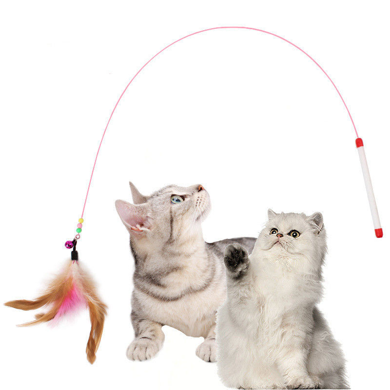 Le chat interactif coloré joue le chat de Bell de plume de fil chatouillant le bâton avec le logo adapté aux besoins du client fournisseur
